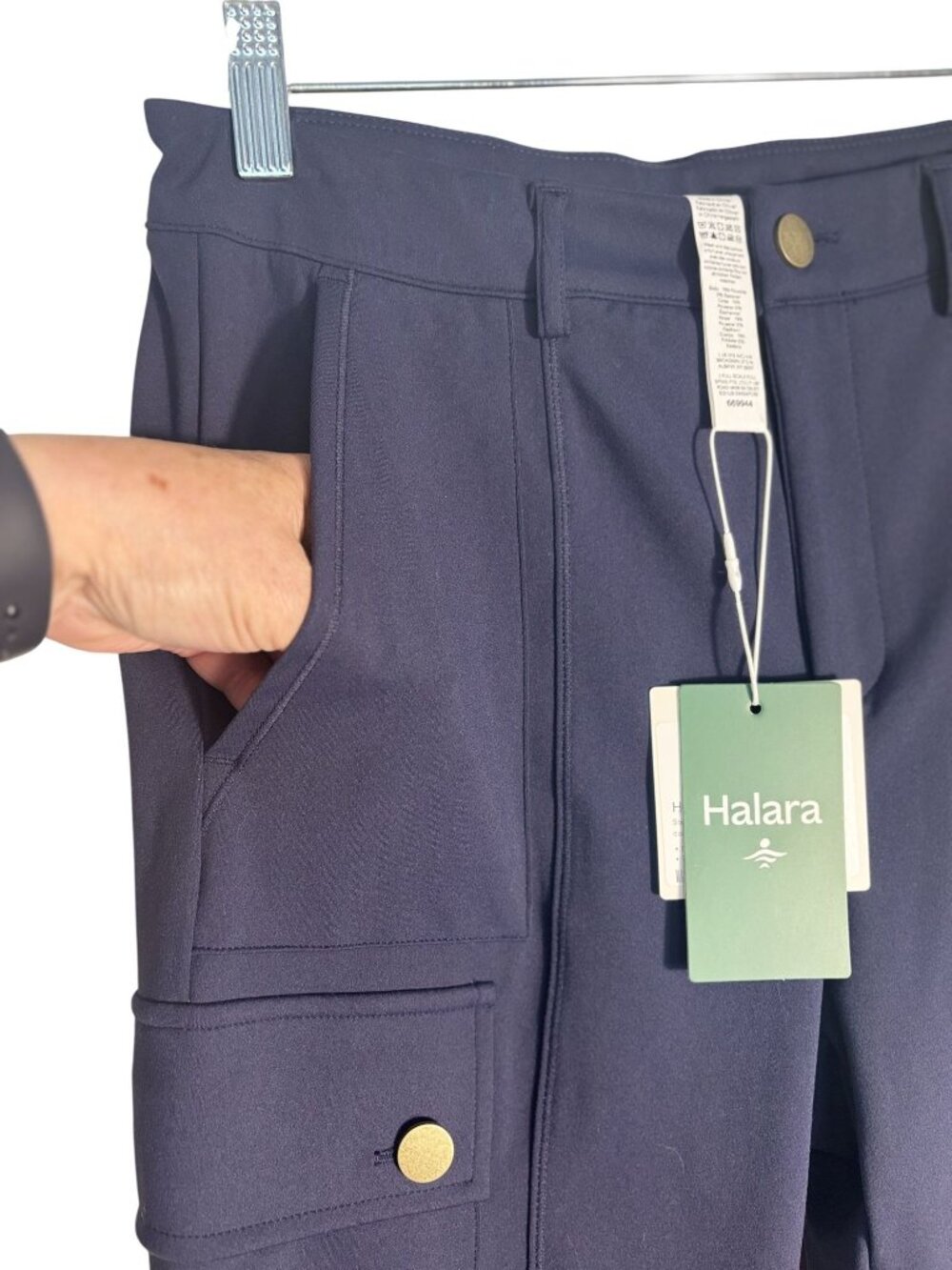Navy DayStretch High Waisted Zipper Pockets Solid Slim Hiking Size M Cargo Pants - Picture 6 of 14